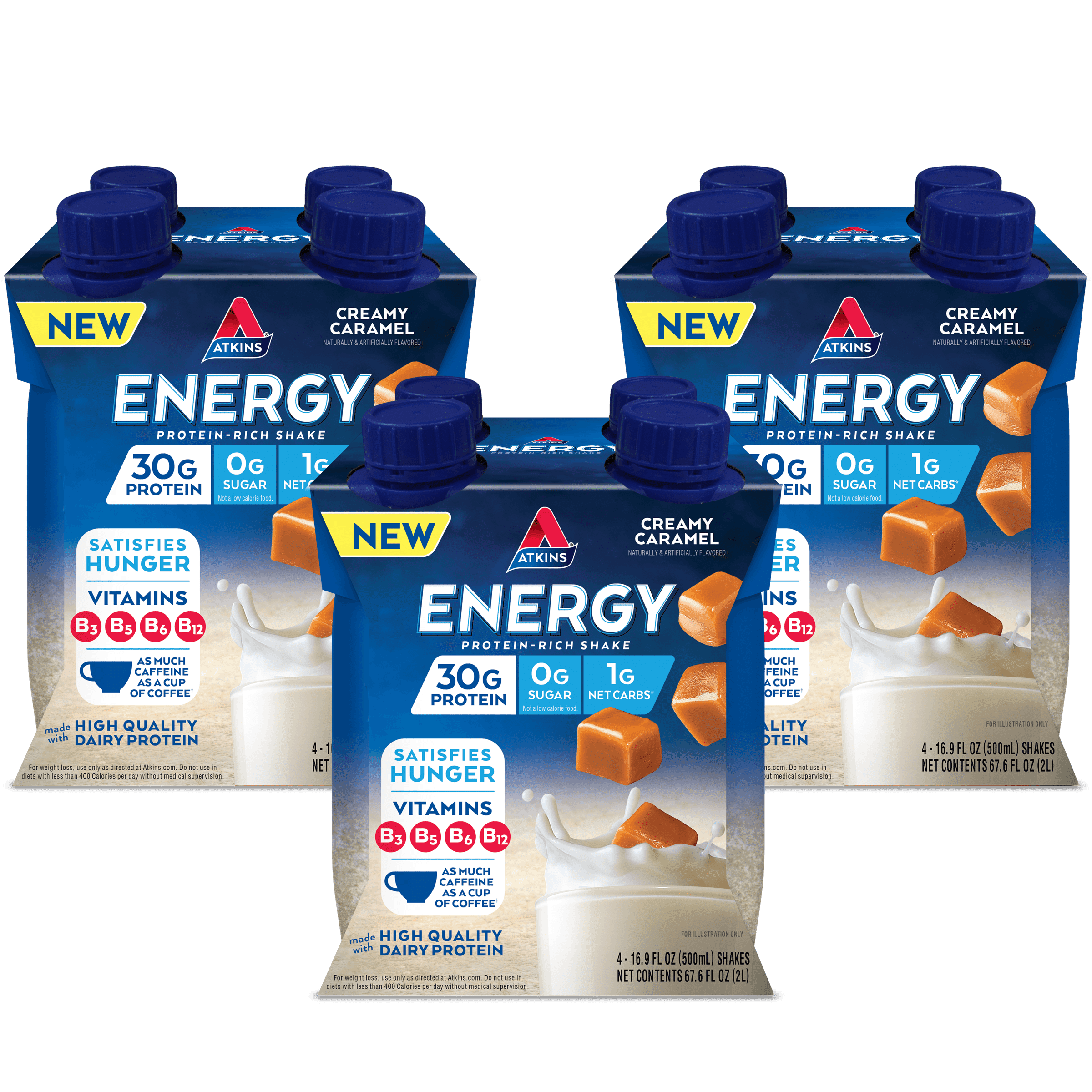 Atkins Energy Protein Shake, Creamy Caramel, 16.9 Fl Oz, 3/4ct Packs