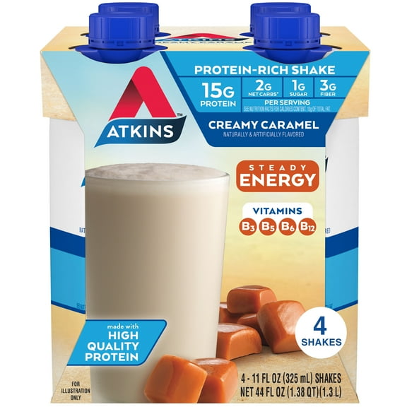 Atkins Gluten Free Protein-Rich EnergyShake, Creamy Caramel, Keto Friendly, 4 Count