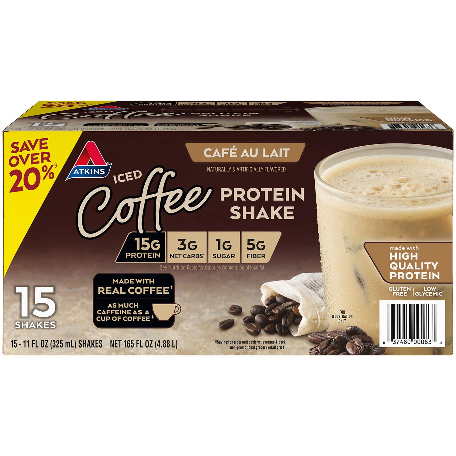 Atkins Gluten Free Protein-Rich Shake, Café Au Lait, Keto Friendly (15 pk.)