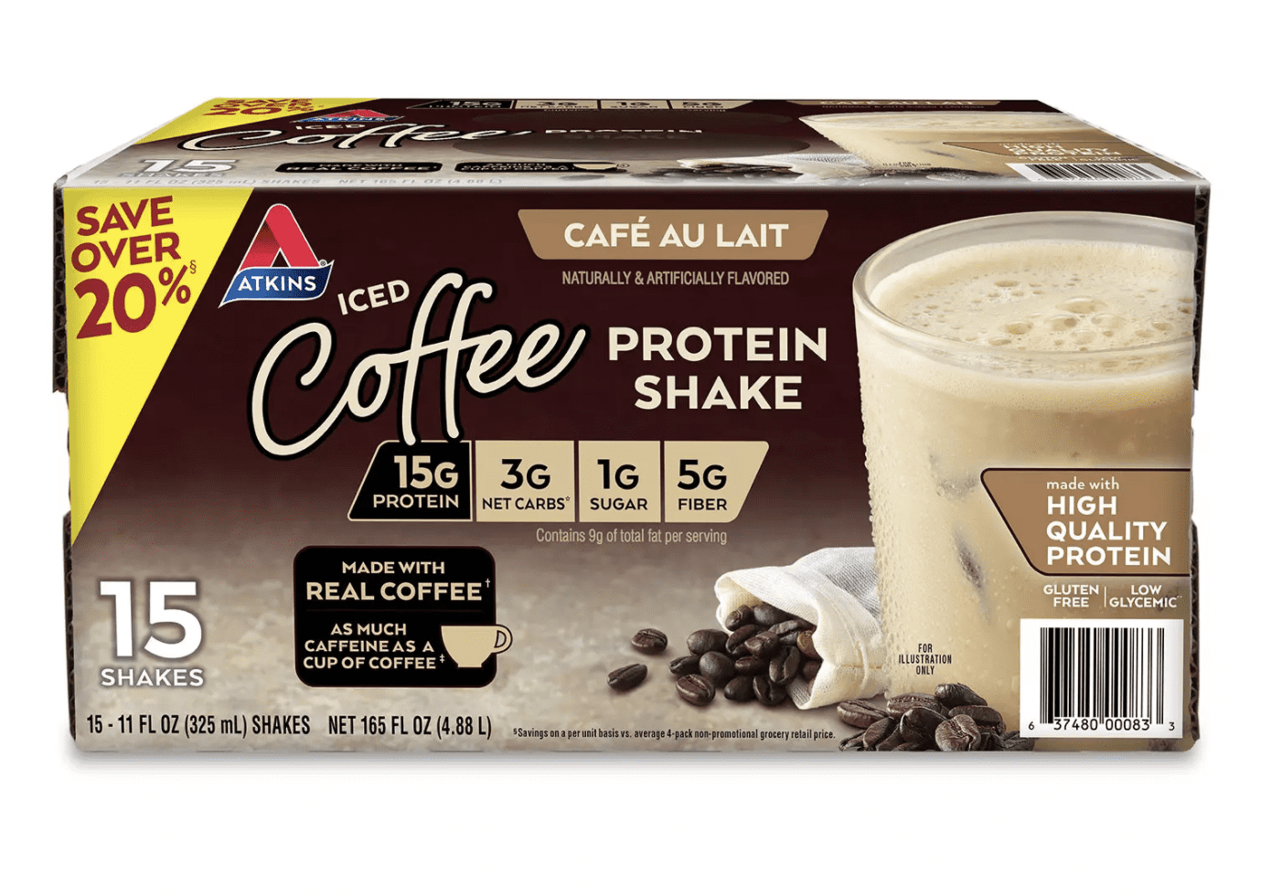 Atkins Gluten Free ProteinRich Coffee Café Au Lait Shake, Keto