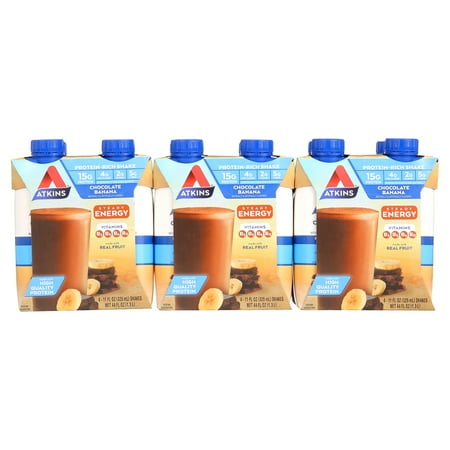 Atkins Gluten Free Protein-Rich Shake, Chocolate Banana, Keto Friendly, 3/4ct Packs