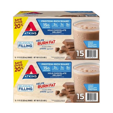 Atkins Gluten Free Protein-Rich Shake, Milk Chocolate Delight, Keto Friendly (15 pk.) 2PK