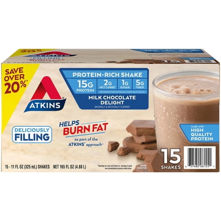 Atkins Milk Chocolate Ready to Drink Shake 15 Pack.