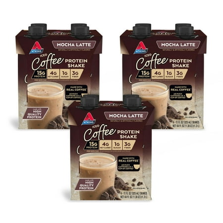 Atkins Gluten Free Protein-Rich Shake, Mocha Latte, Keto Friendly, 3/4ct Packs (Ready to Drink)