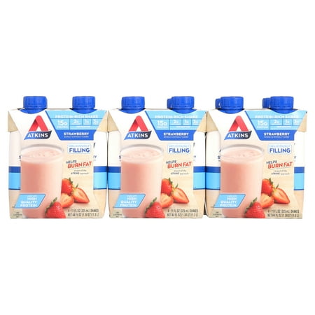 Atkins Gluten Free Protein-Rich Shake, Strawberry, Keto Friendly, 3/4ct Packs (Ready to Drink)