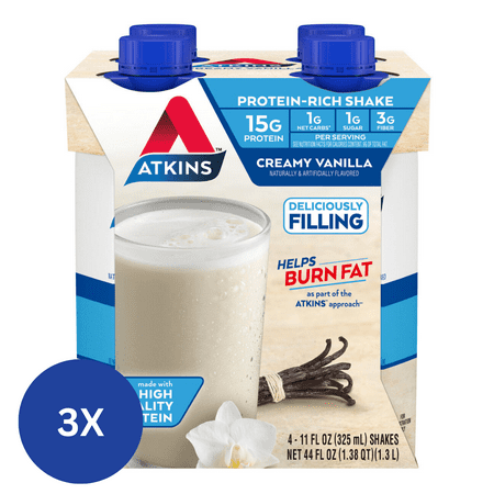 Atkins Protein Shake 15g Protein, Vanilla, Keto Friendly, 3/4 Count