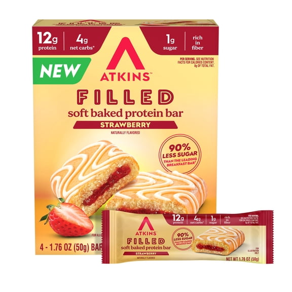Atkins High Protein Bar, Filled Bars, Strawberry Flavor, 4 Count