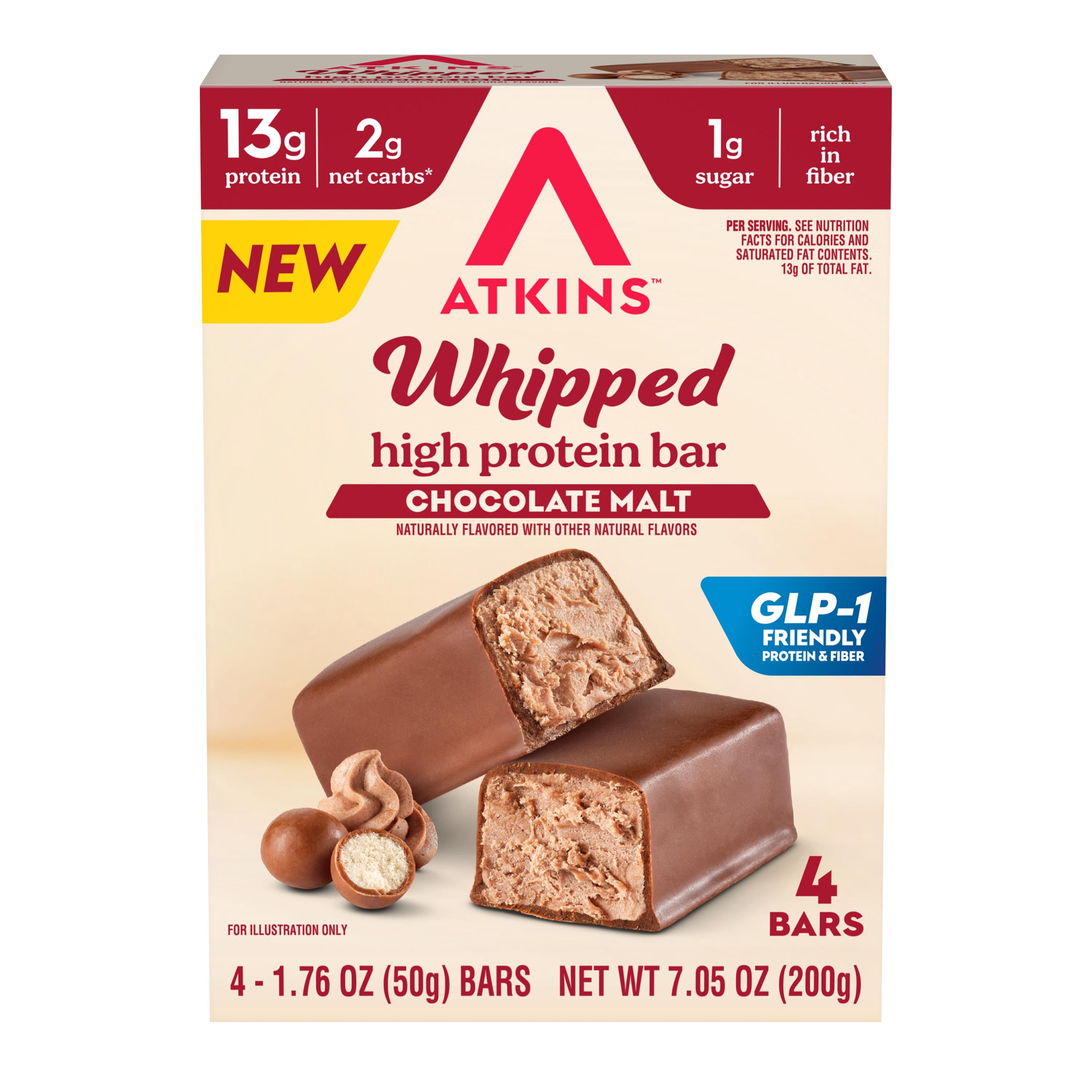 Atkins High Protein Bar, Whipped Bars, Chocolate Malt Flavor, 4 Count
