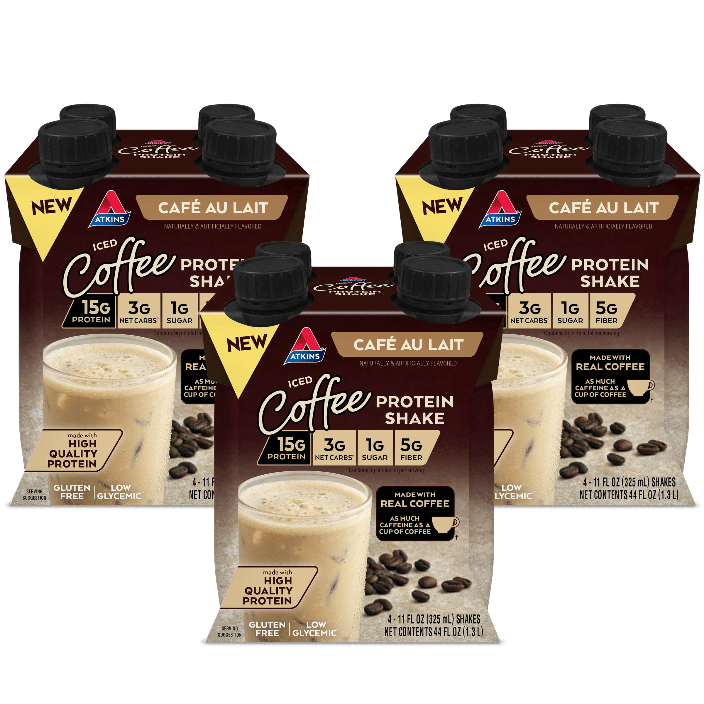 Atkins Iced Coffee Protein Shake, Cafe Au Lait, Keto Friendly, 11 oz, 12 Count
