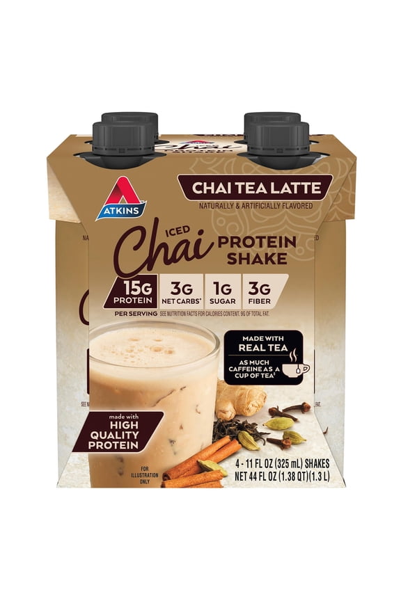 Chai Tea Latte Flavored High Protein Shake, Ready to Drink, Low Sugar and Low Carb Shakes, Keto-Friendly, Made with Real Tea, 4 Count