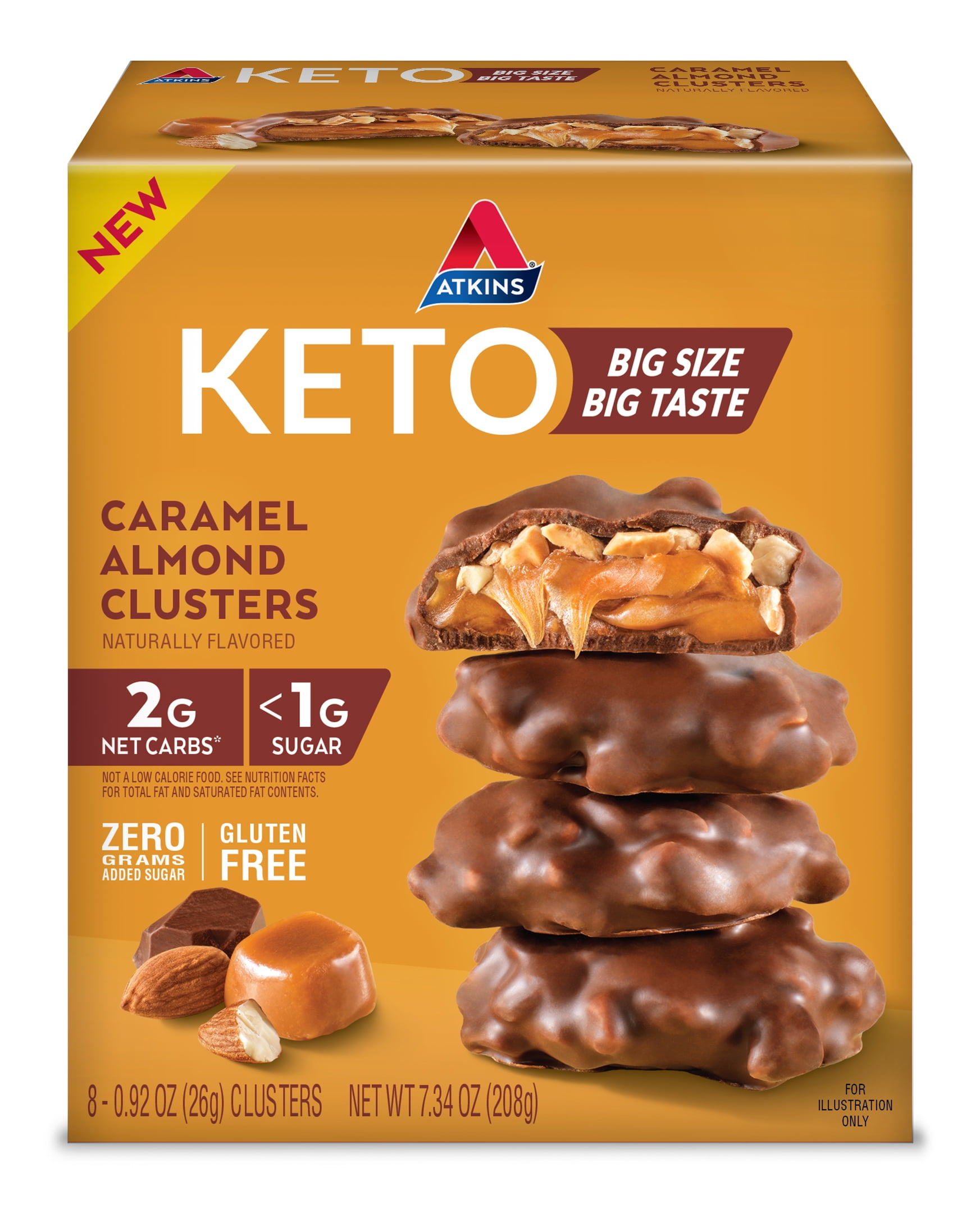 Atkins Keto Caramel Almond Clusters, Gluten Free, 1g of Sugar, 8 Count