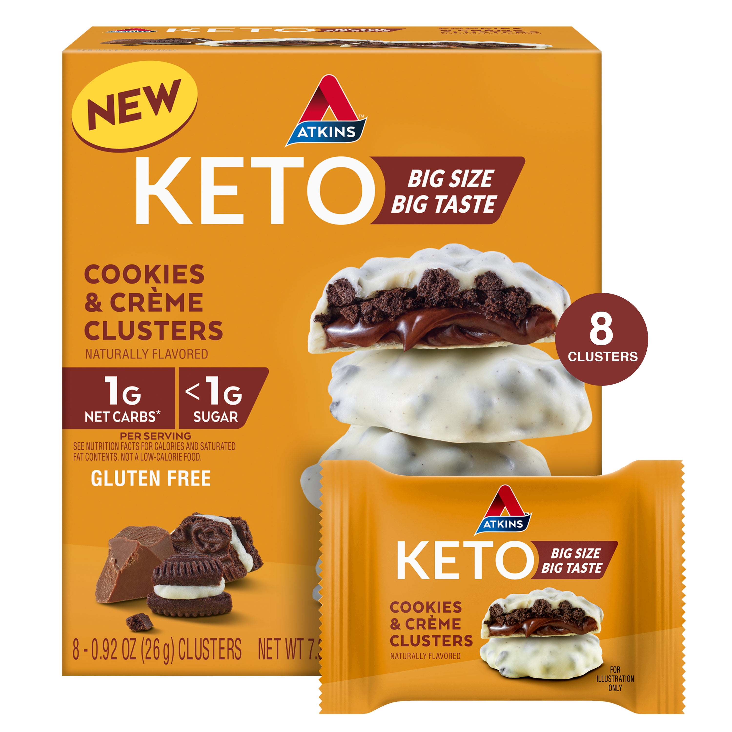 Atkins Keto Cookies & Crme Clusters, Gluten Free, High Fiber, Low Carb, Keto Friendly, 8 Count