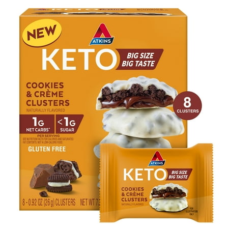 Atkins Keto Treats, Cookies & Crème Clusters, Gluten Free, High Fiber, Low Carb, Keto Friendly, 8 Count