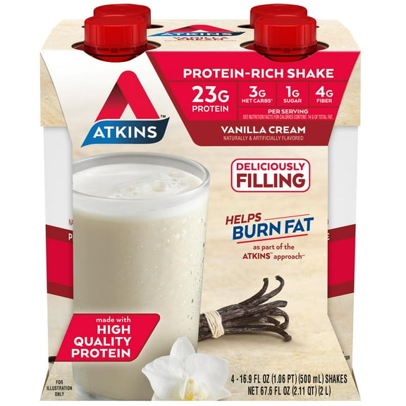 Atkins Meal Size Protein-Rich Shake, Vanilla Cream, Keto Friendly, 4 Count