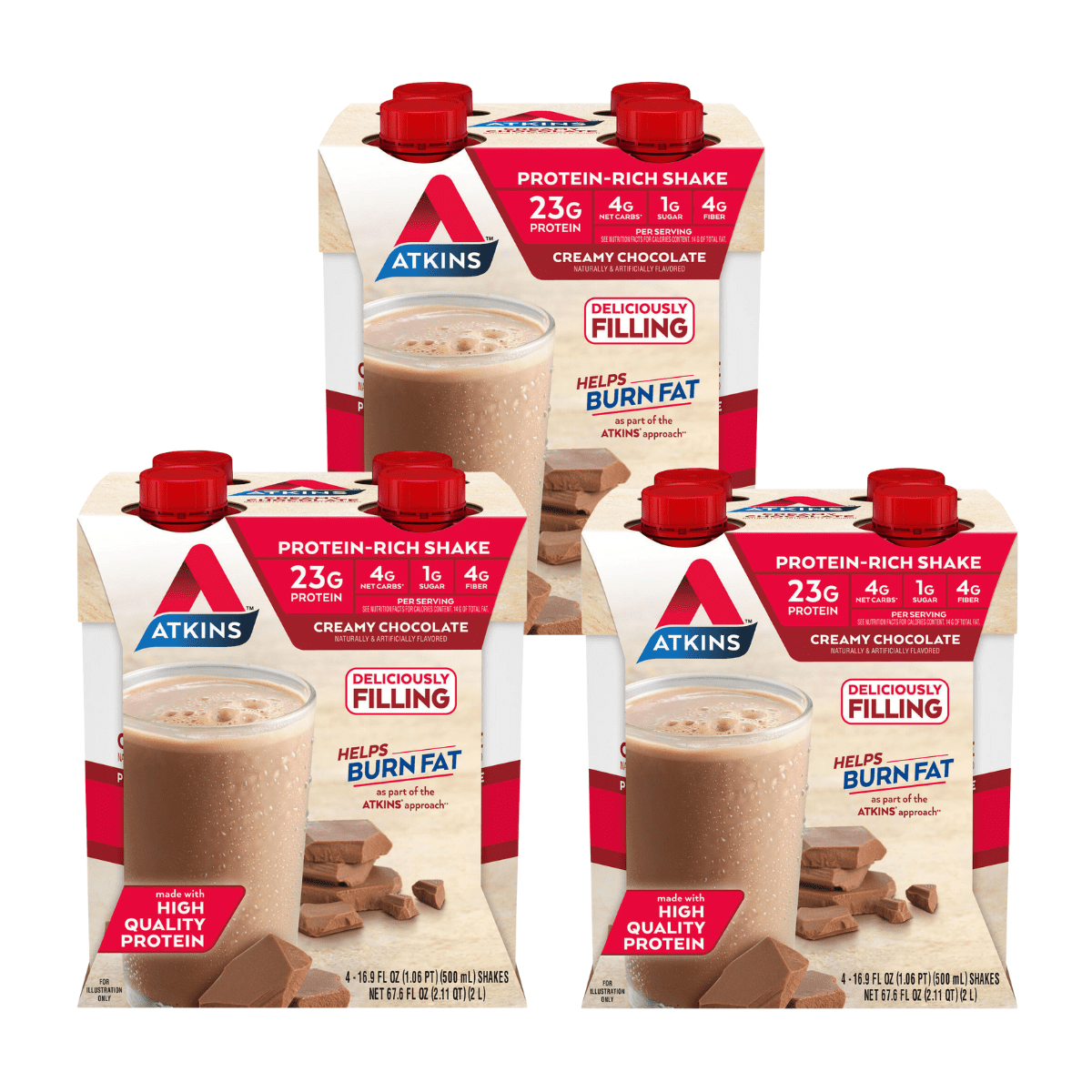 Atkins Meal Size Protein Shakes, Creamy Chocolate, Low Glycemic, 23g Protein, 12 Count