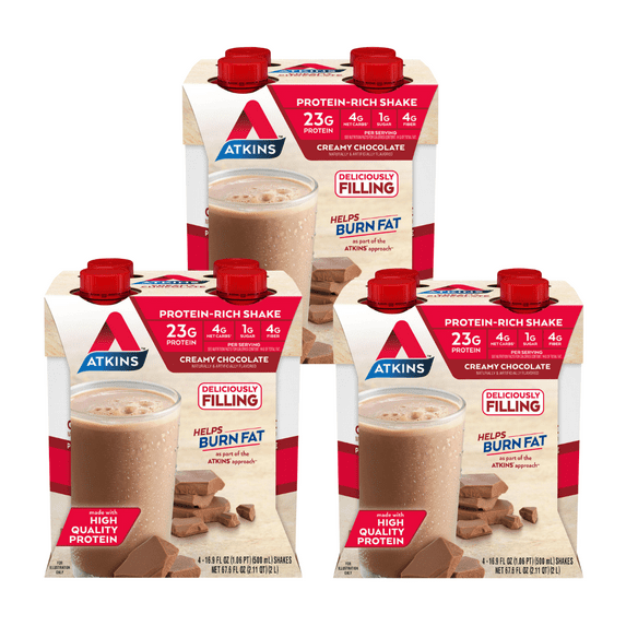Atkins Meal Size Protein Shakes, Creamy Chocolate, Low Glycemic, 23g Protein, 12 Count
