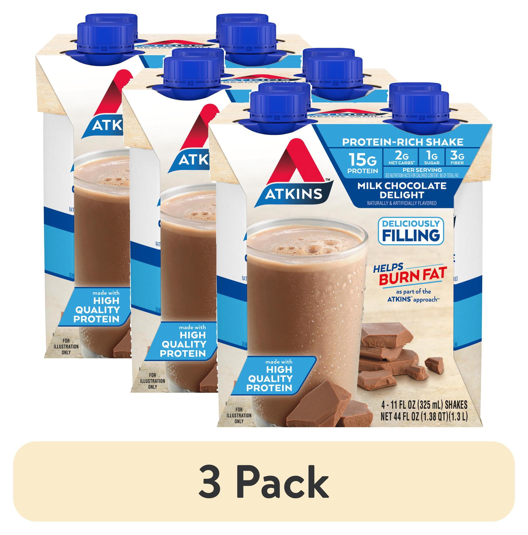 (3 pack) Atkins Milk Chocolate Delight Protein Shake, High Protein, Low