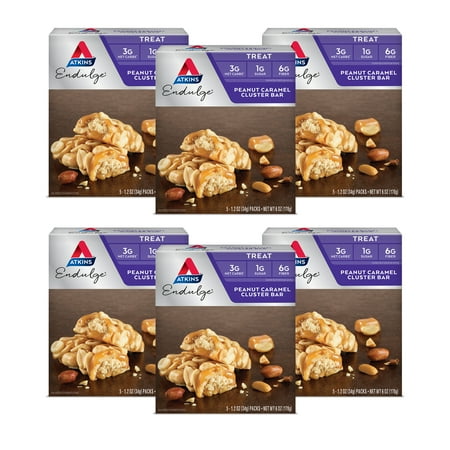 Atkins Peanut Caramel Cluster Bar, Dessert Favorite, High in Fiber, Low Carb, Low Sugar, 6/5 Pack