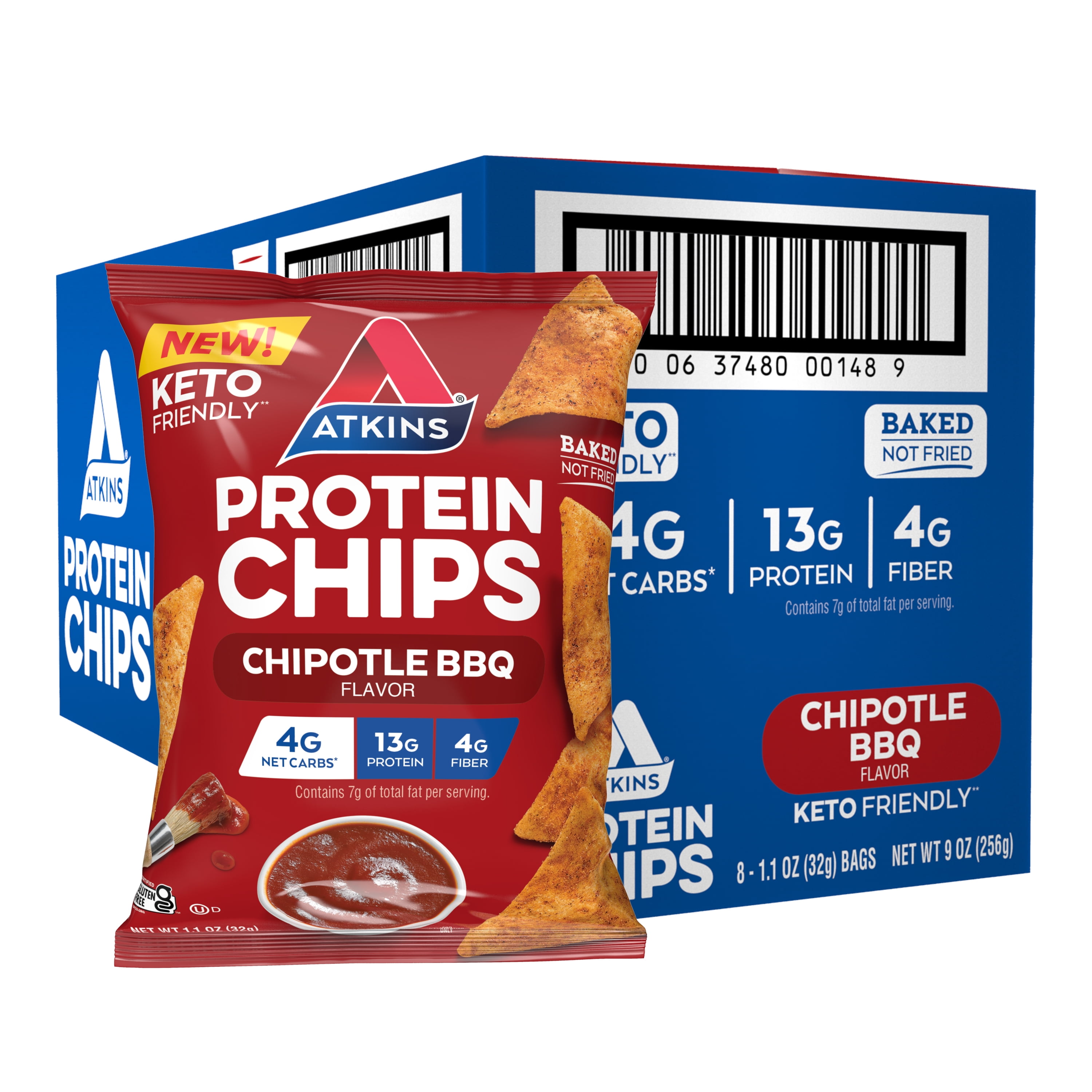 Atkins Protein Chips, 8 Pack (1.1oz), Chipotle BBQ