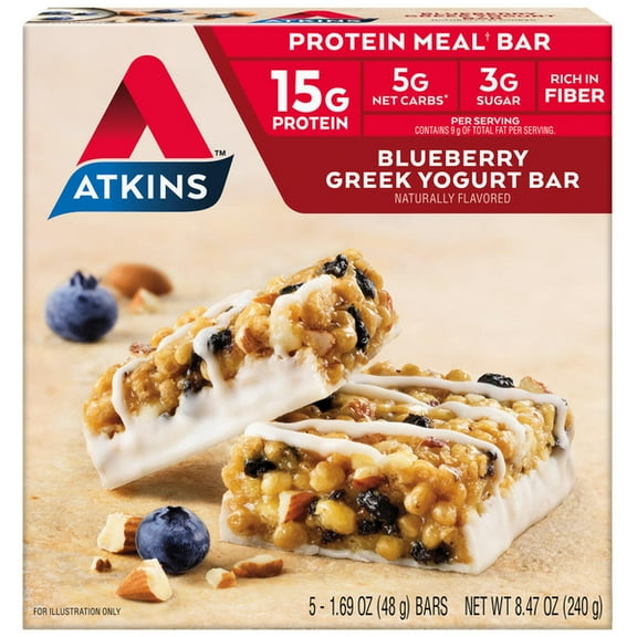 Atkins Protein-Rich Meal Bar, Blueberry Greek Yogurt, Keto Friendly, 5 Count