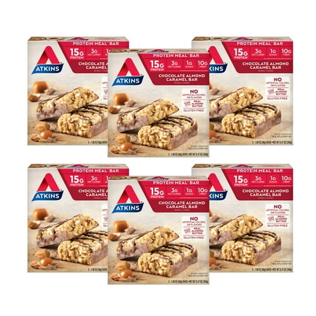 Atkins Protein-Rich Meal Bar, Chocolate Almond Caramel, Keto Friendly, 6/5ct Boxes