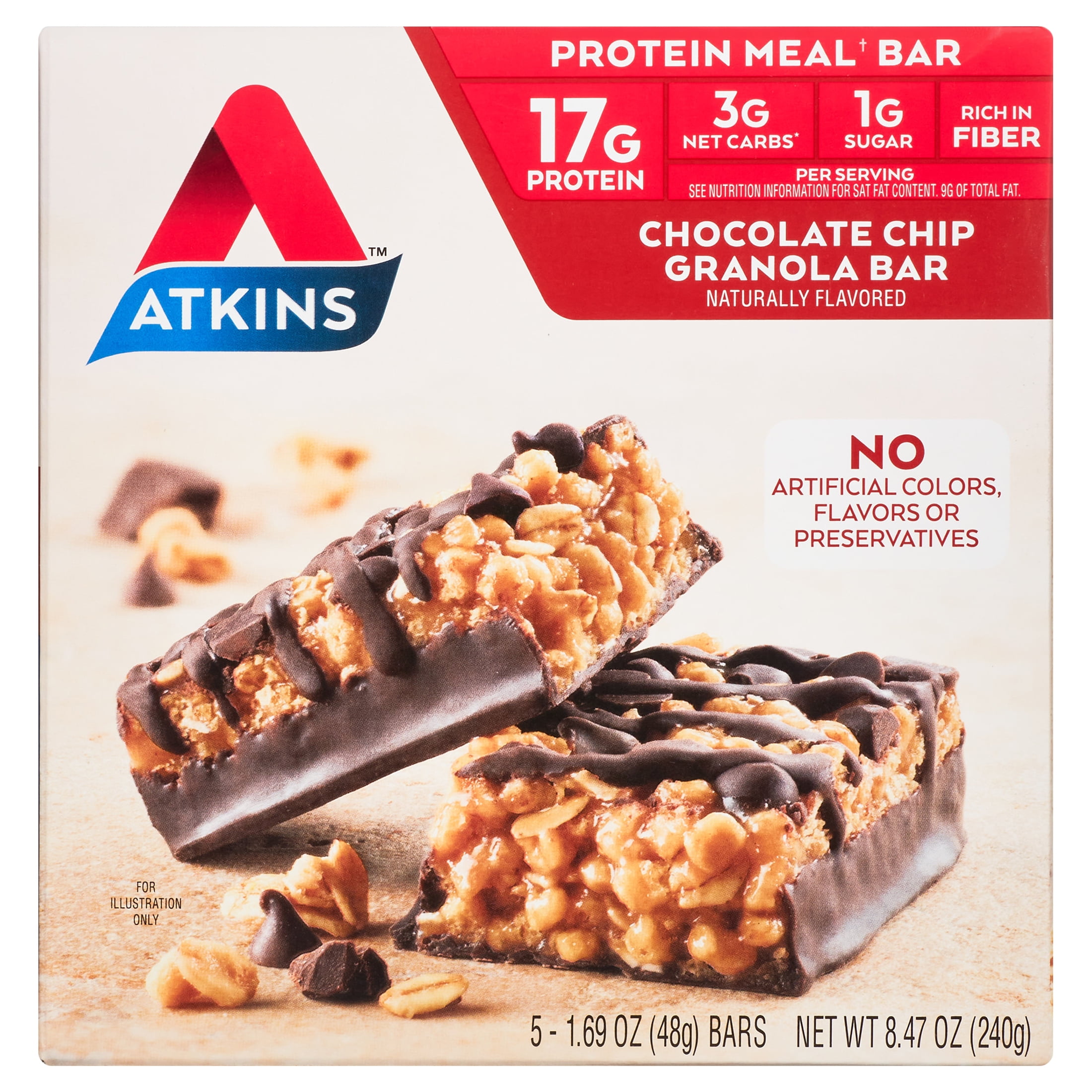 Atkins ProteinRich Meal Bar, Chocolate Chip Granola, Keto Friendly, 5