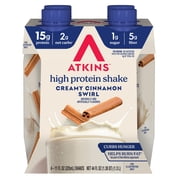Atkins Protein Shake, Low Glycemic, High Protein, Creamy Cinnamon Swirl, 4 Count
