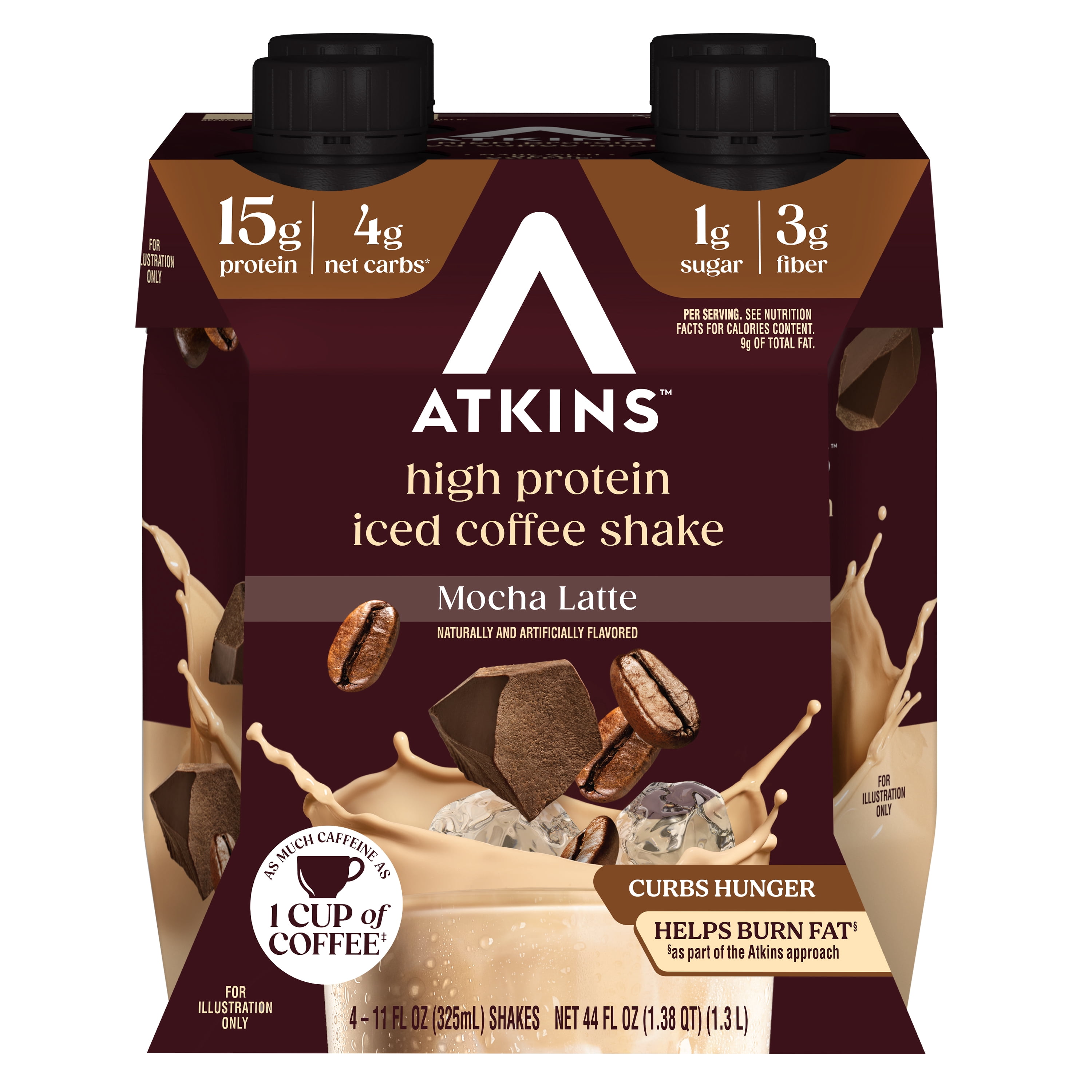 Atkins Protein Shake, Mocha Latte, Keto Friendly, Gluten Free, 4 Ct (Ready to Drink)