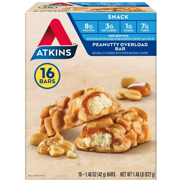 Atkins Snack Bar, Peanutty Overload, 8g Protein, 7g Fiber, 3g Net Carbs