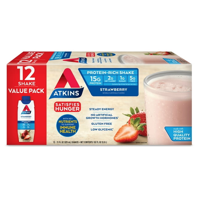Atkins Strawberry Protein Shake, High Protein, Low Carb, Low Sugar