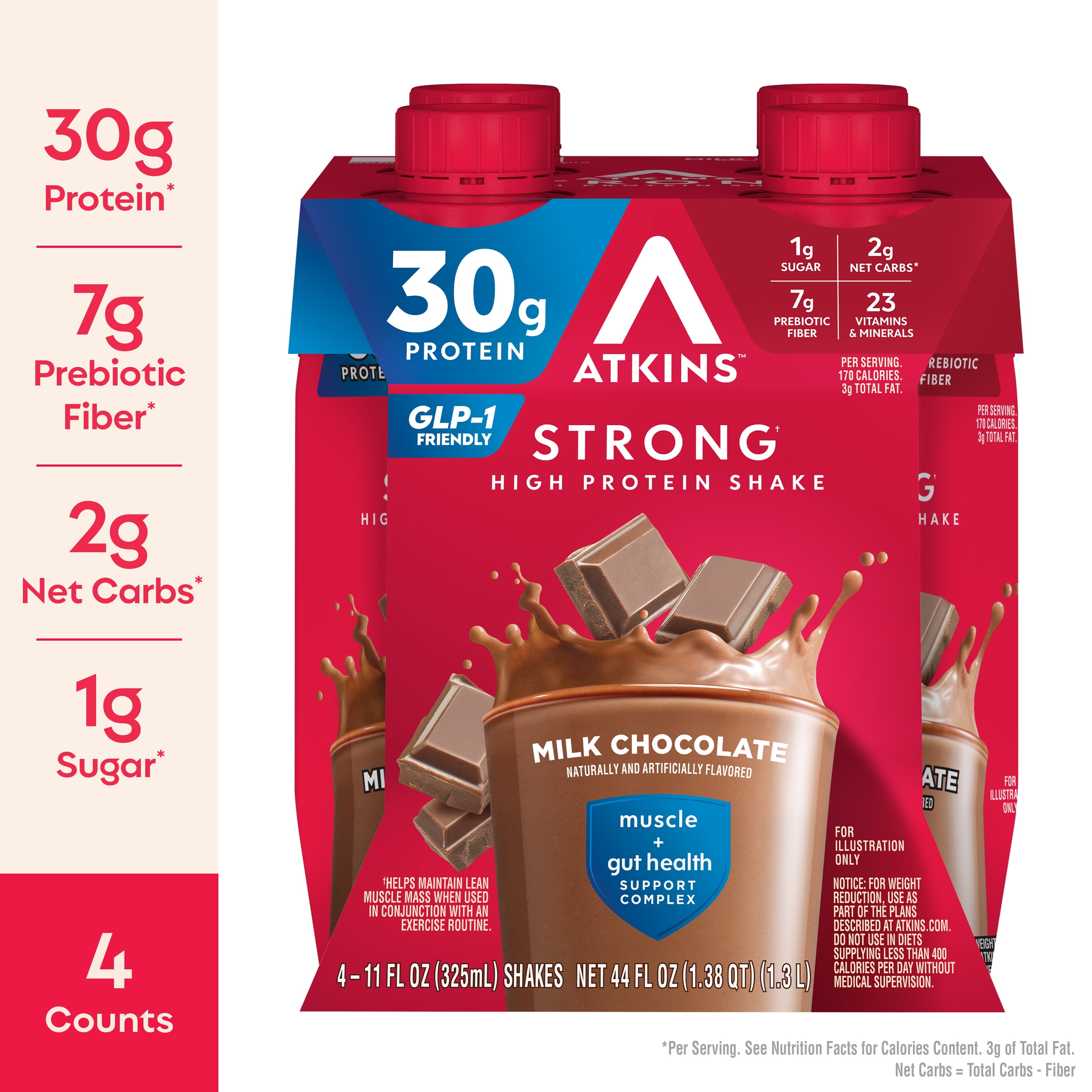 Atkins High Protein Shake Milk Chocolate 30g Protein Low Sugar Low Carb -  Walmart.com