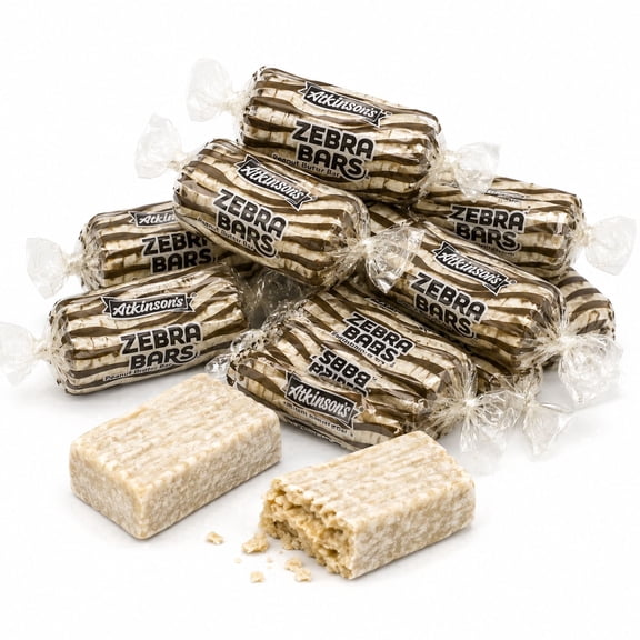 Atkinson's Zebra Bars Peanut Butter Bars Candy 2 lb Plastic Bag 120 Wrapped Pieces