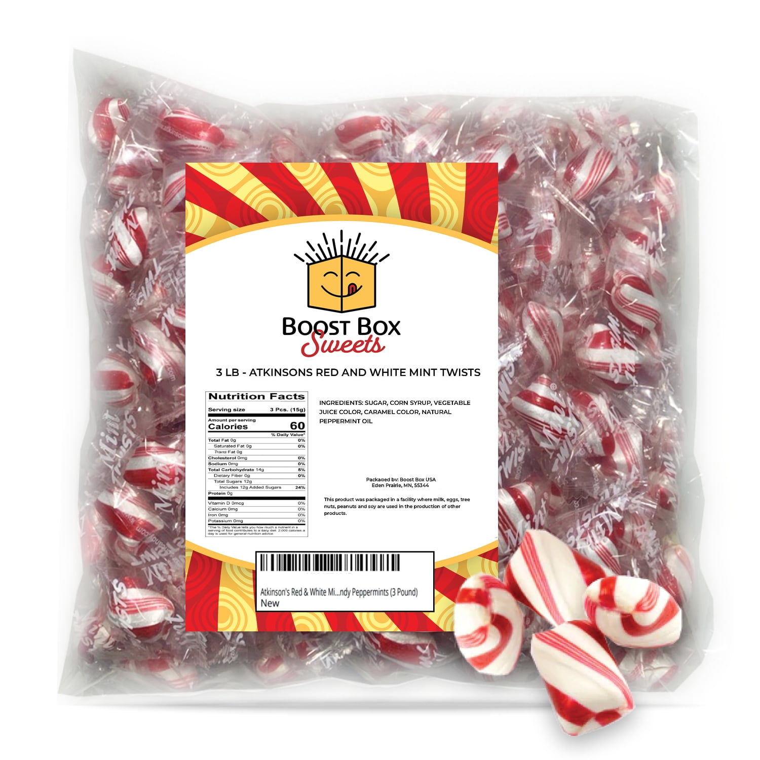 Atkinson's Red And White Mint Twists Individually Wrapped Hard Candy Peppermints (3 Pound)
