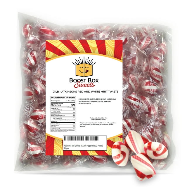Atkinson's Red And White Mint Twists Individually Wrapped Hard Candy Peppermints (3 Pound)