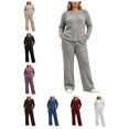 thumbnail image 1 of Atkumj 2 Piece Sweatsuits for Women Soft Crew Neck Long Sleeve Tops and Wide Leg Pants Ribbed Knit Sets Two Piece Versatile Solid Color Slim Fit Loungewear Sets Woman S, 1 of 9