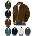 thumbnail image 1 of Atkumj Bomber Jacket Men Comfortable Turn Down Collar Full Zip Corduroy Jacket Casual Loose Solid Color Long Sleeve Fall Jacket Men for Daily Wear 2XL, 1 of 9