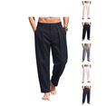 thumbnail image 1 of Atkumj Breathable Cotton Linen Pants Mens with Side Pockets Fashion High Waist Baggy Button Pants Casual Vintage Solid Color Wide Leg Trousers for Daily Wear L, 1 of 2