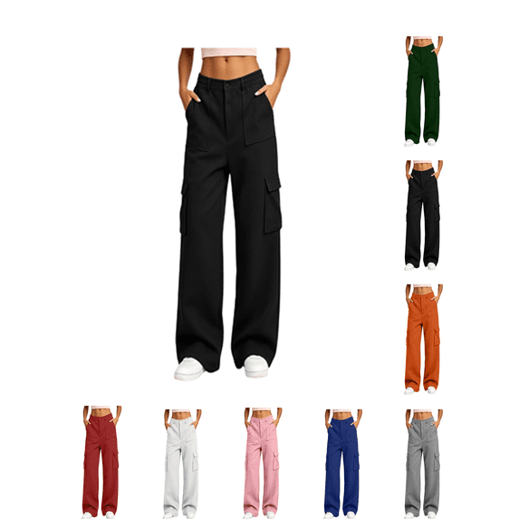 Atkumj Cargo Pants Women with Multi Pocket Stylish Button Sweatpants Women Casual Solid Color Wide Leg Pants for Fall Winter S