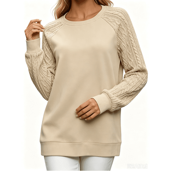 Atkumj Crewneck Sweatshirt Women Fashion Cable Knit Long Raglan Sleeve Pullover Sweatshirt Casual Loose Solid Color Sweaters for Women S