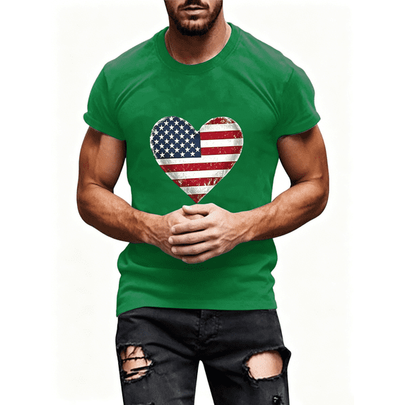 Atkumj Fourth of July Graphic Tees for Men Trendy Patriotic Round Neck Print T-Shirts Casual Summer Short Sleeve Independence Day Tee XL