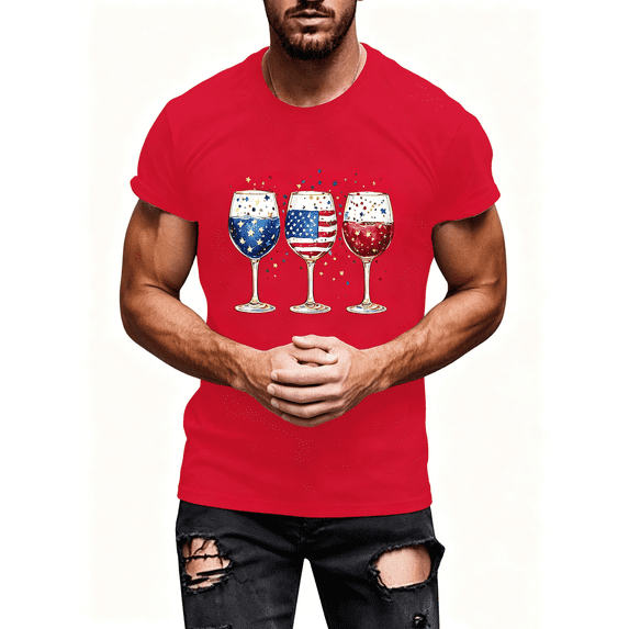 Atkumj Independence Day Tee Shirts for Men Fashion Short Sleeve Print Graphic Tee Casual Summer Round Neck Patriotic Tees for 4th of July Party S
