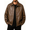 thumbnail image 1 of Atkumj Leather Jacket Men with Pockets Fashion Lapel Full Zip Bomber Jacket Casual Loose Solid Color Rain Coat Mens for City Walking S, 1 of 9