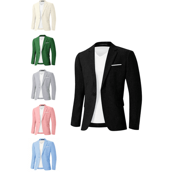 Atkumj Linen Suit Jacket for Men Dressy Casual Solid Color Long Sleeve Blazers Trendy Notched Lapel and Chest Pocket Blazer Jacket L