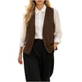 thumbnail image 1 of Atkumj Linen Vest Women Decorative Fake Pockets Stylish Button Front Vests Fashion Casual Solid Color Sleeveless Outerwear for Women L, 1 of 5