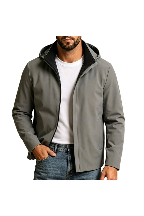 Men Windbreaker Jackets with Pockets Fashion Softshell Lightweight Mens Zip Up Hoodie Solid Collor Long Sleeve Hoodies for Daily Commute 3XL