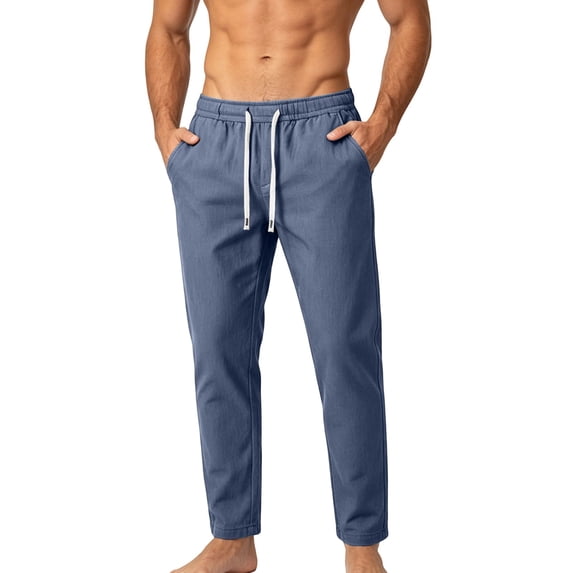 Atkumj Mens Casual Pants with Side Pockets Fashion Elasticated Waist Drawstring Trousers Casual Versatile Solid Color Straight Leg Mens Sweatpants for Daily Wear XL
