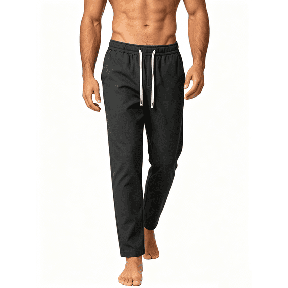 Atkumj Mens Casual Pants with Side Pockets Fashion Elasticated Waist Drawstring Trousers Casual Versatile Solid Color Straight Leg Mens Sweatpants for Daily Wear M