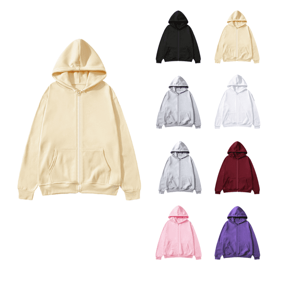 Atkumj Mens Plain Zip Up Hoodie Casual Long Sleeve Hooded Sweatshirt Fashion Solid Color Fall Hoodies with Front Pockets S
