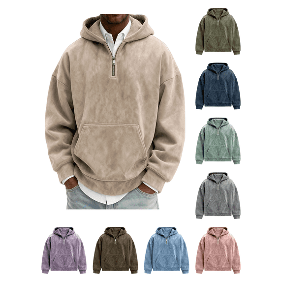 Atkumj Mens Pullover Hoodies with Half Zip Vintage Fashion Solid Color Hooded Sweatshirt Casual Long Sleeve Fall Hoodies with Kangaroo Pocket 3XL