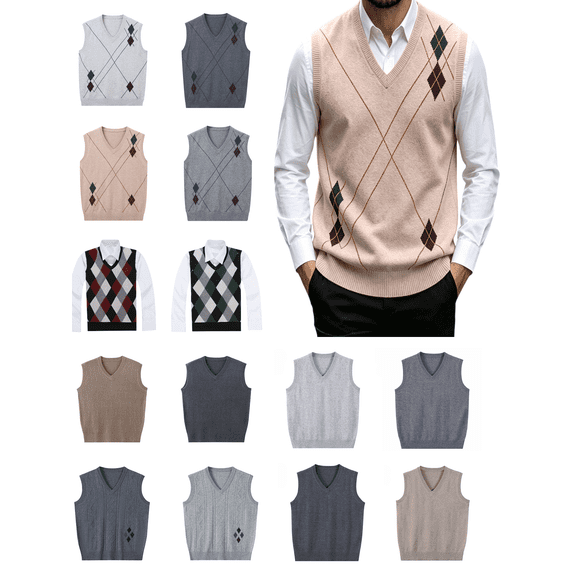Atkumj Mens V Neck Sweater Vest Trendy Sleeveless Ribbed Knit Vest Casual Comfy Fall Pullover Sweaters Vest XL